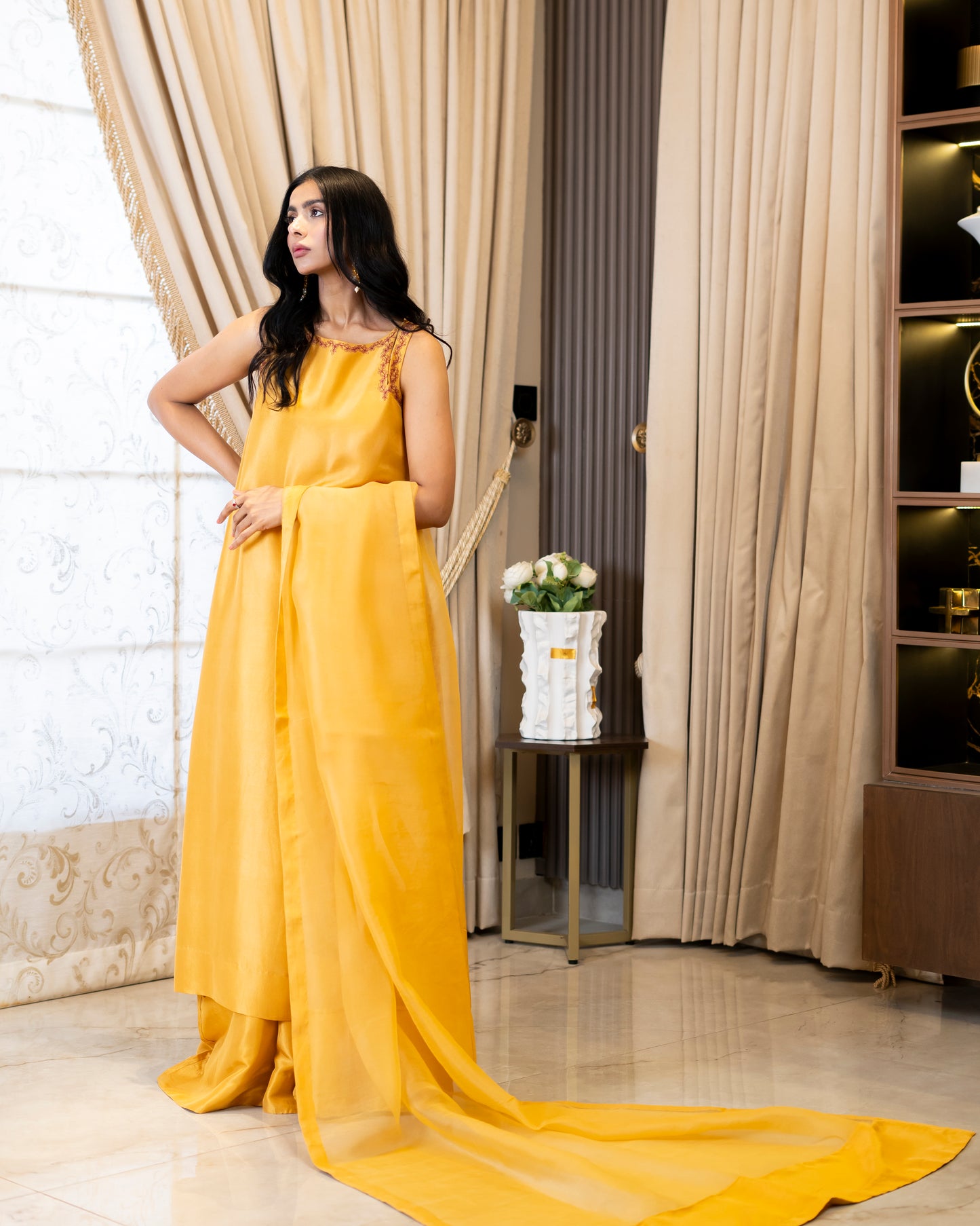 “Golden Aura – mustard Silk Ensemble”
