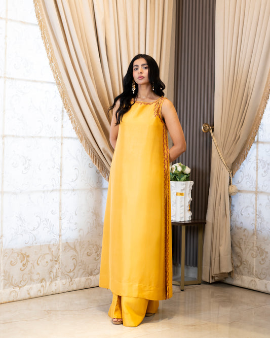 “Golden Aura – mustard Silk Ensemble”
