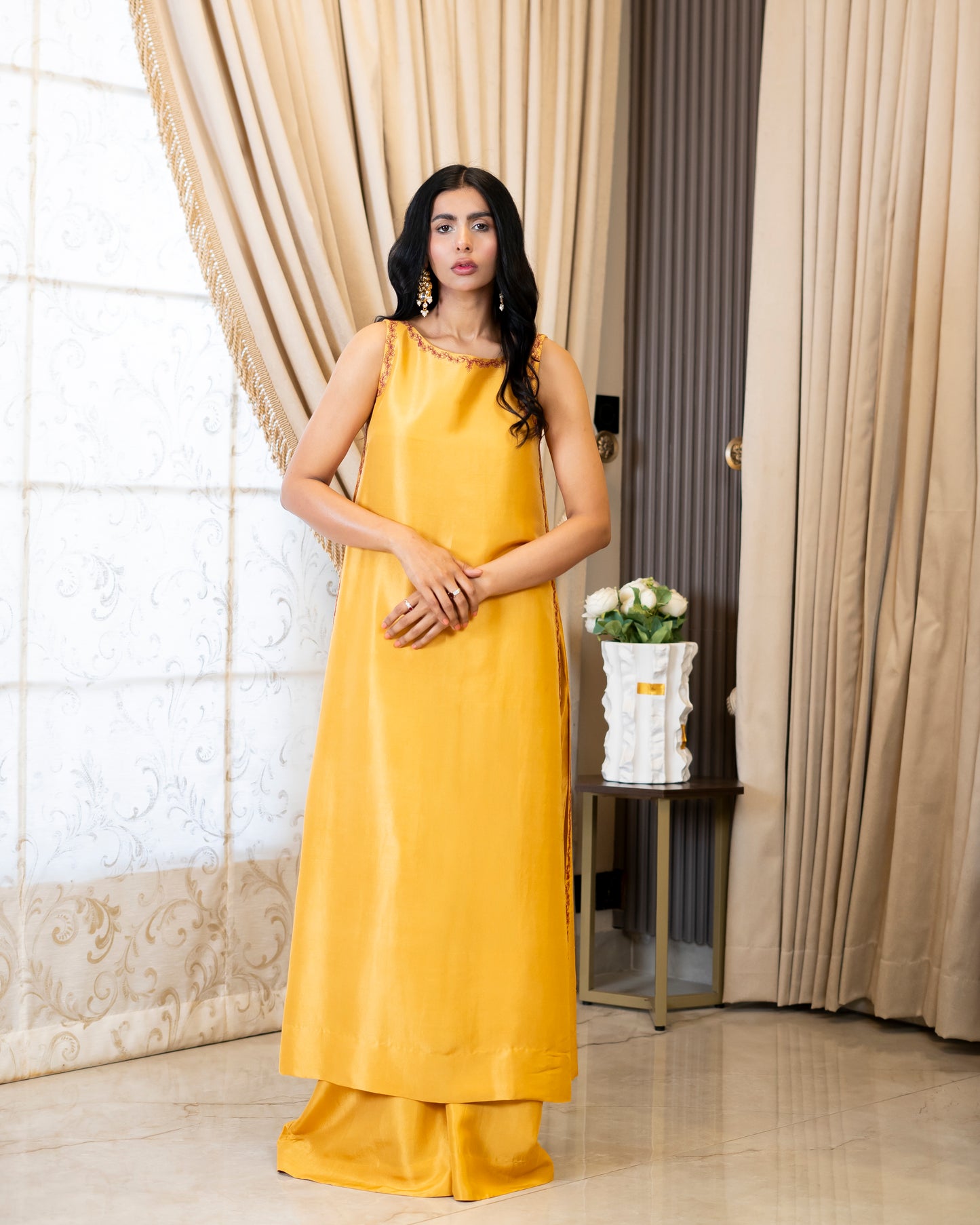 “Golden Aura – mustard Silk Ensemble”