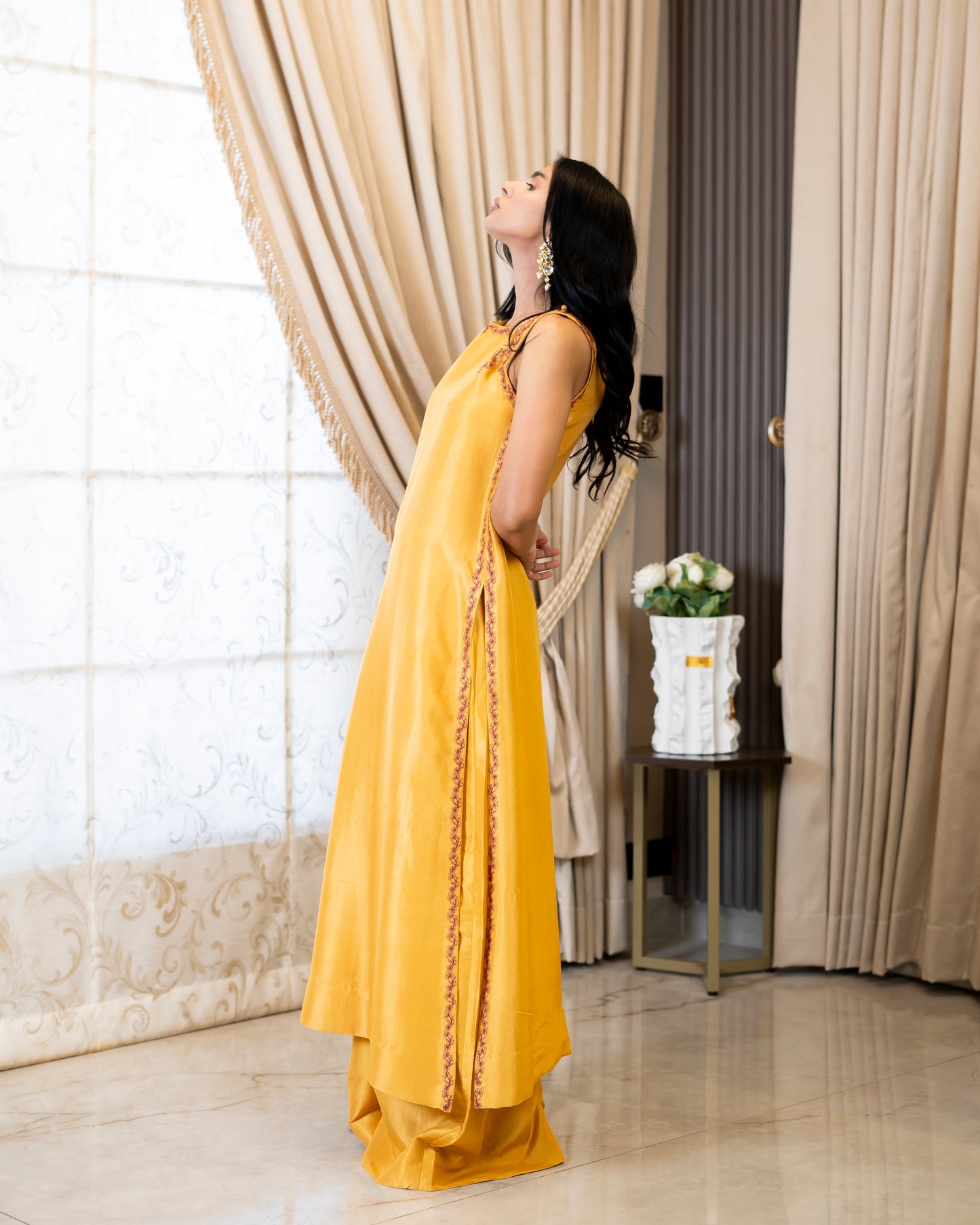 “Golden Aura – mustard Silk Ensemble”