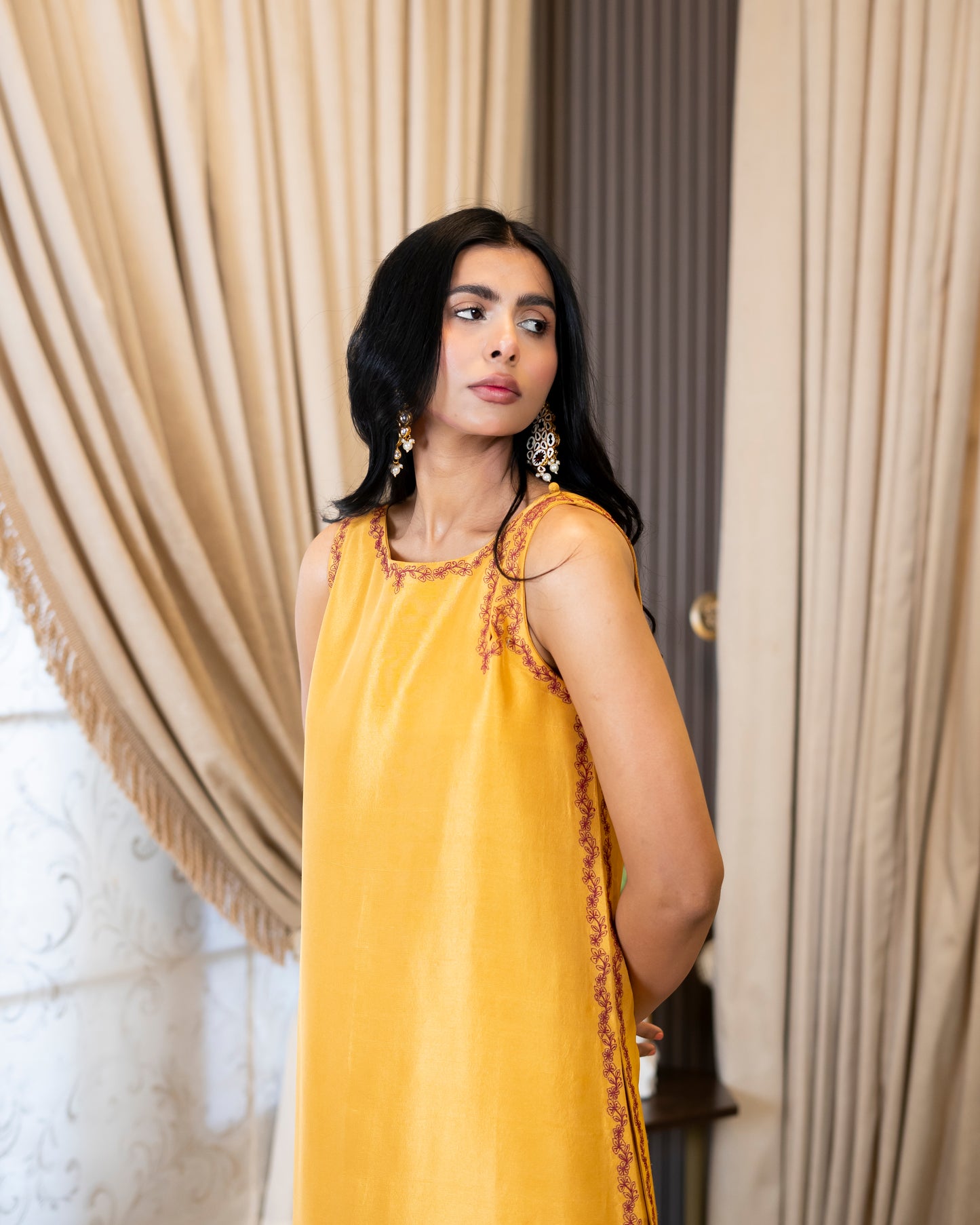 “Golden Aura – mustard Silk Ensemble”