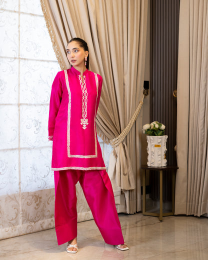 “Fuchsia Royale – Pink Embroidered Silk Ensemble”