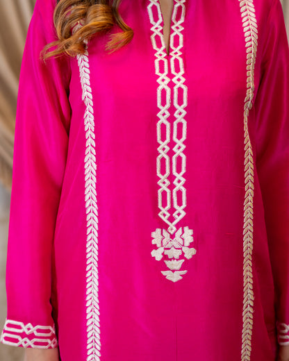 “Fuchsia Royale – Pink Embroidered Silk Ensemble”