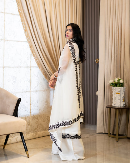 “Ethereal Elegance – White & Black Organza & Silk Ensemble” - (RTS)