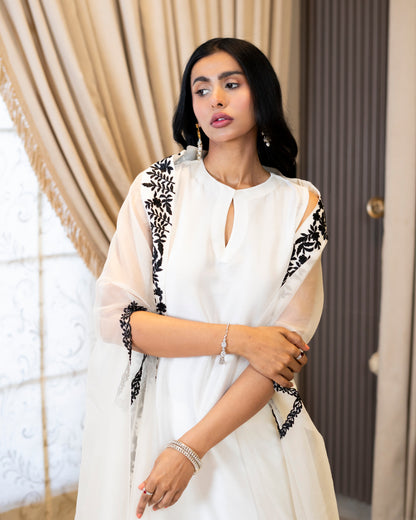 “Ethereal Elegance – White & Black Organza & Silk Ensemble” - (RTS)