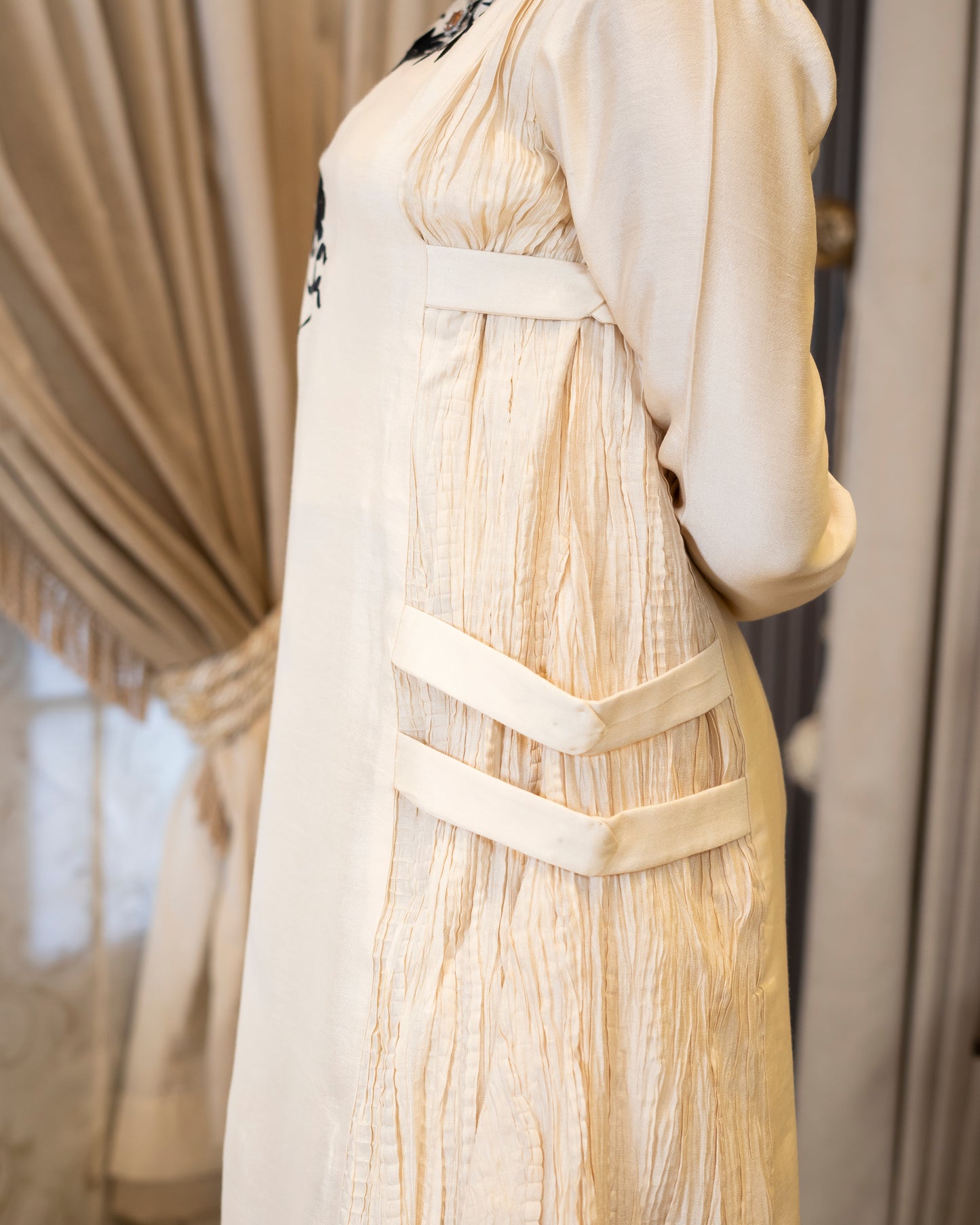 “Ivory Bloom – Silk & Organza Embroidered Ensemble”