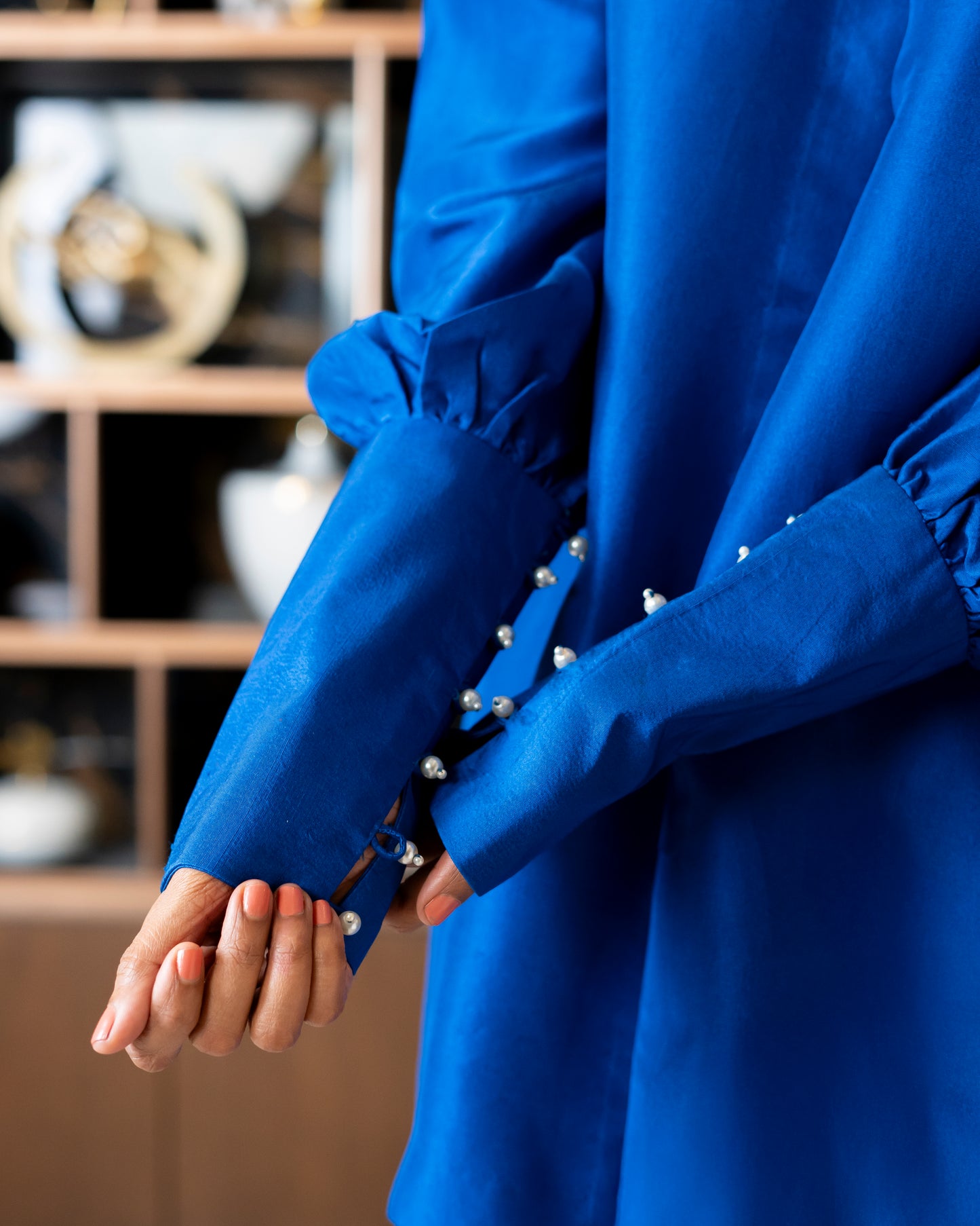 “Azure Prestige – Pure Raw Silk Jacket & Shalwar Ensemble”