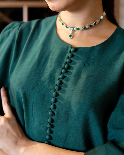 “Emerald Enchant – Silk & Organza Embroidered Ensemble”