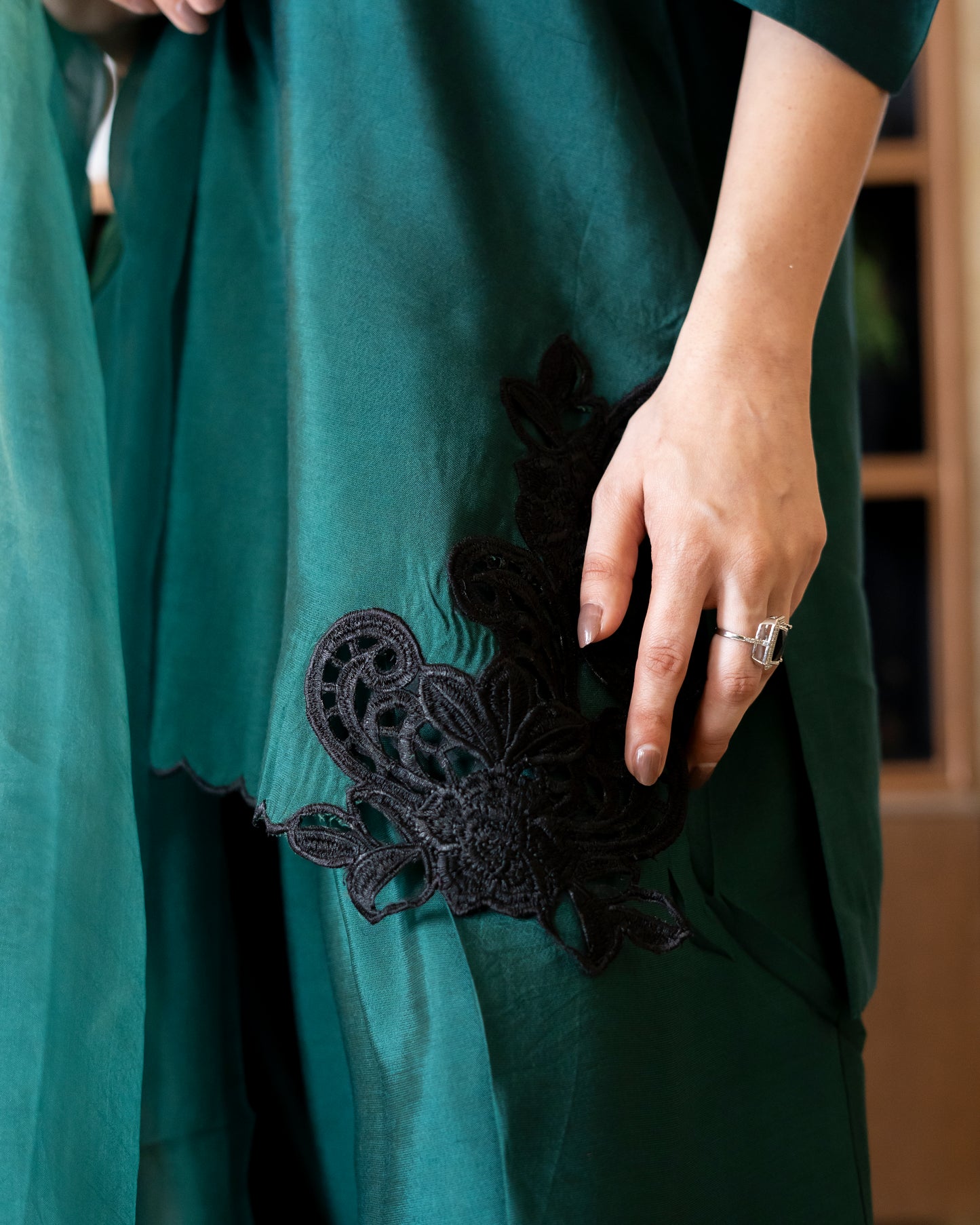 “Emerald Enchant – Silk & Organza Embroidered Ensemble”