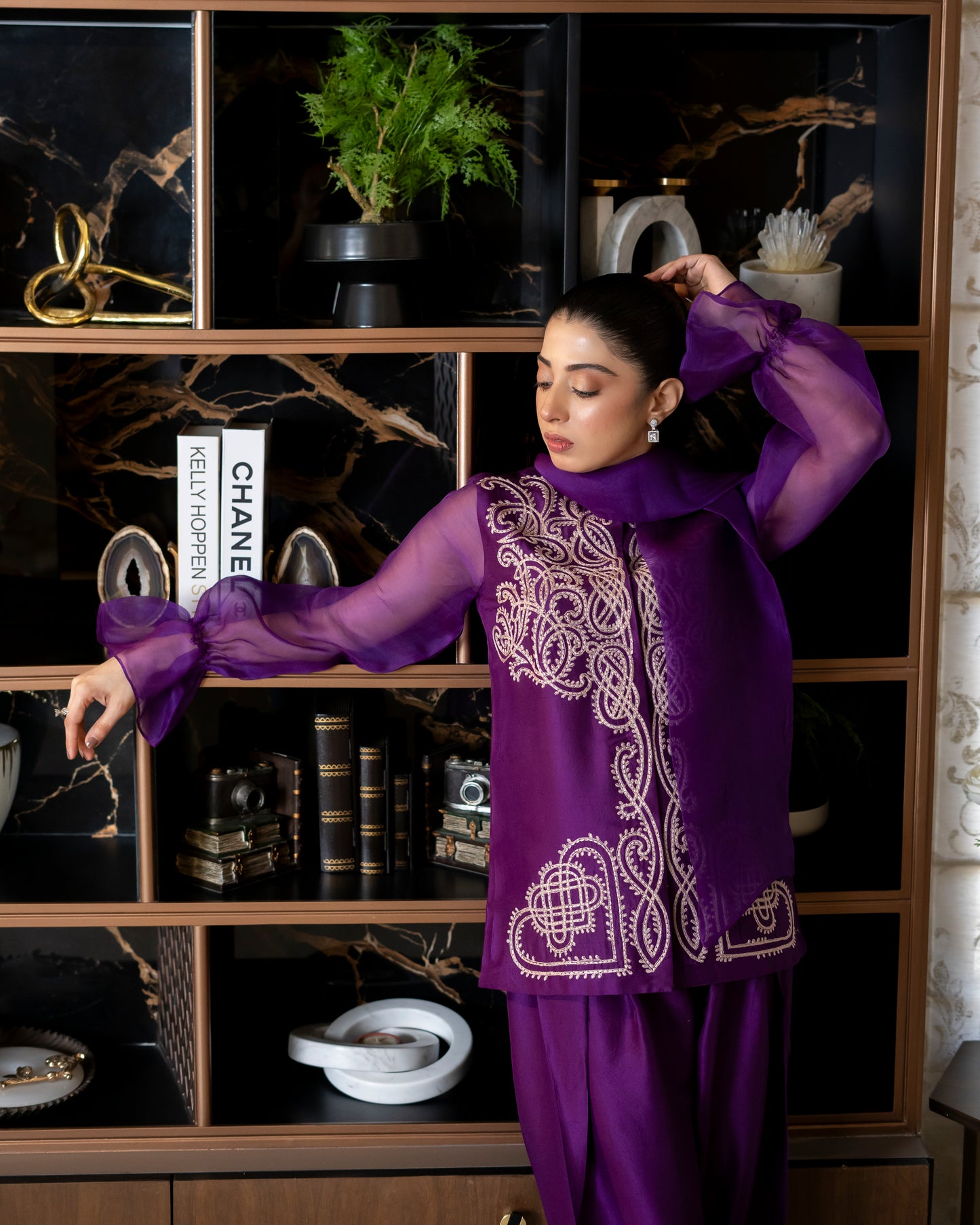 “Amethyst Grace – Pure Raw Silk Jacket & Shalwar Ensemble”
