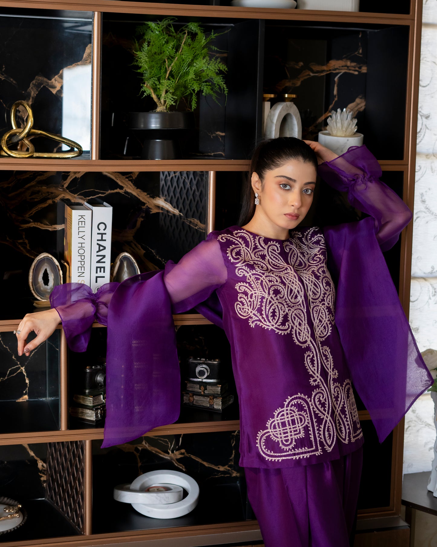 “Amethyst Grace – Pure Raw Silk Jacket & Shalwar Ensemble”