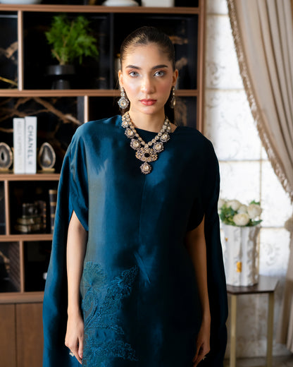 “Teal Majesty – Silk Cape Ensemble”