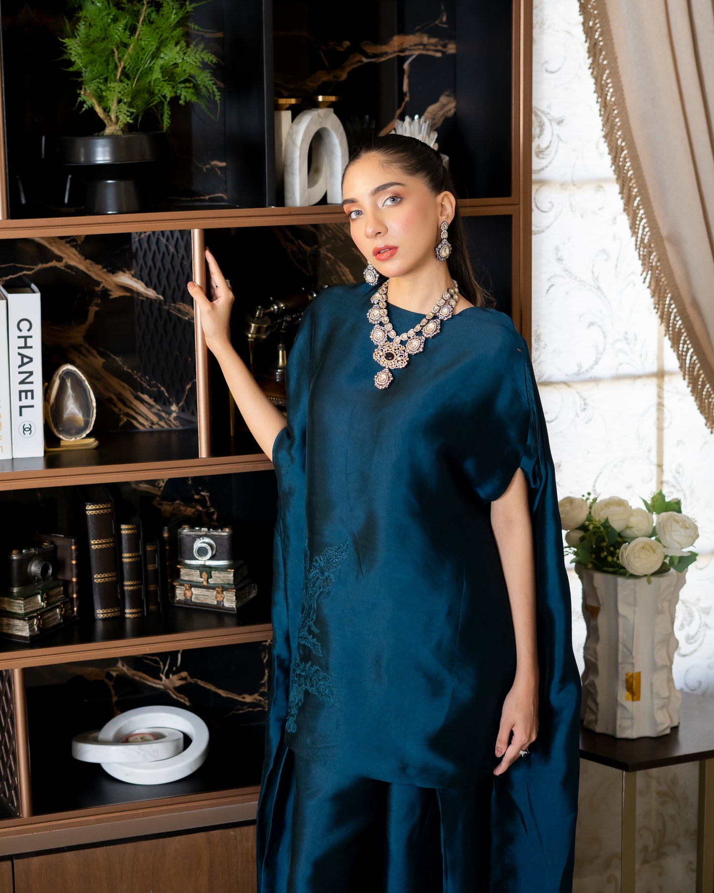 “Teal Majesty – Silk Cape Ensemble”