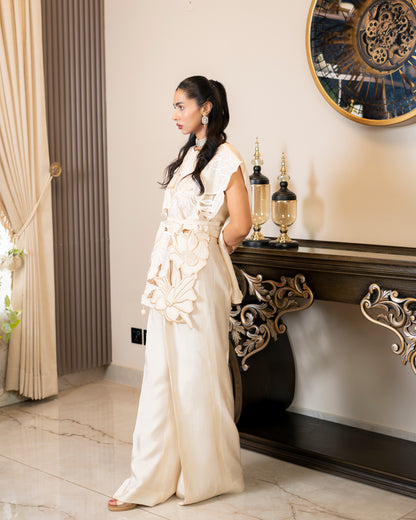 “Ivory Luxe – Pure Silk Cutwork Ensemble”