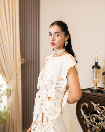 “Ivory Luxe – Pure Silk Cutwork Ensemble”