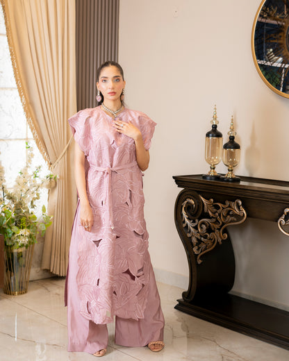 “Tea Rose – Pure Silk Cutwork Ensemble”