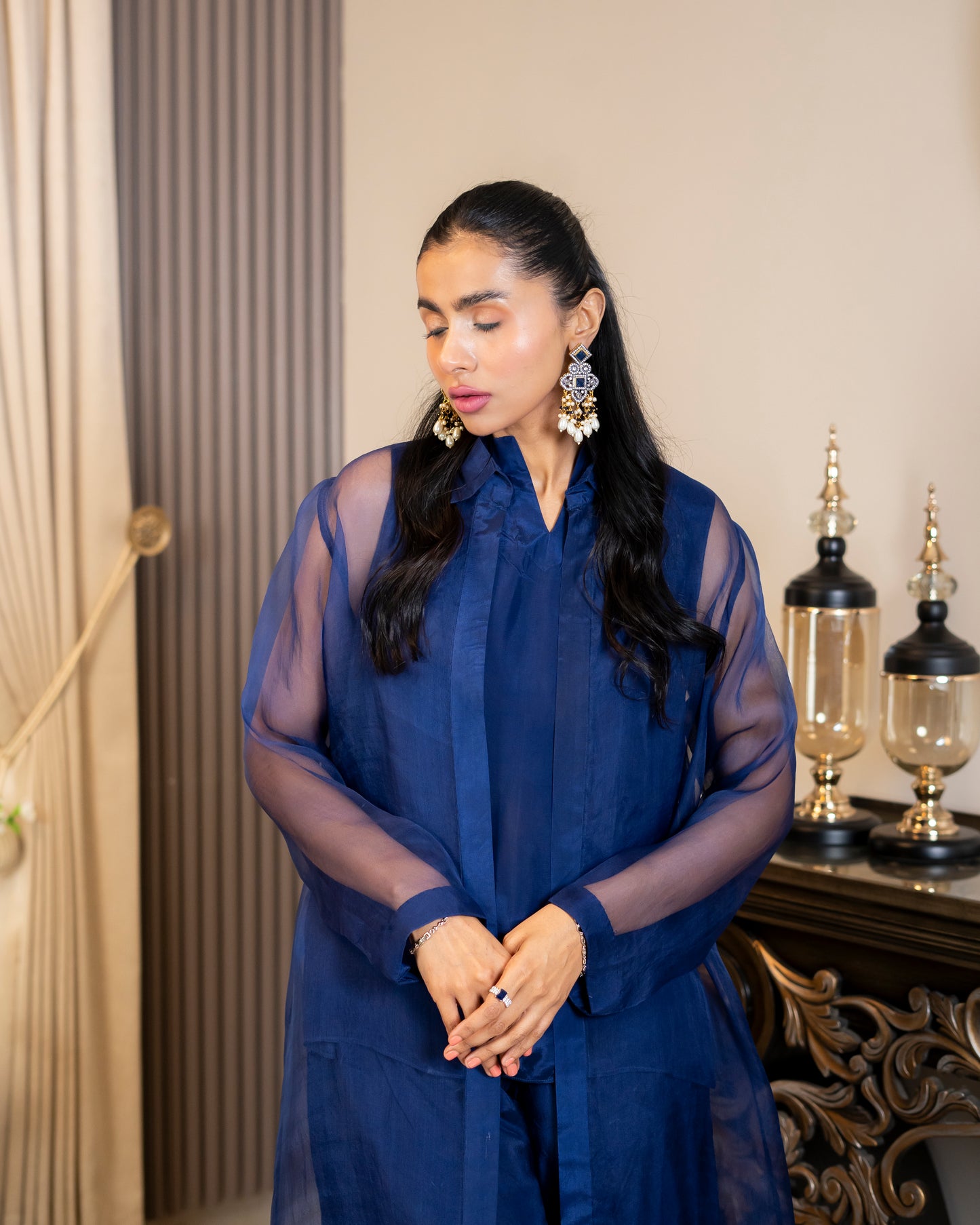 “Royal Sapphire – Organza & Silk Layered Ensemble”