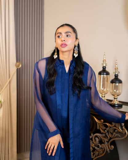 “Royal Sapphire – Organza & Silk Layered Ensemble”