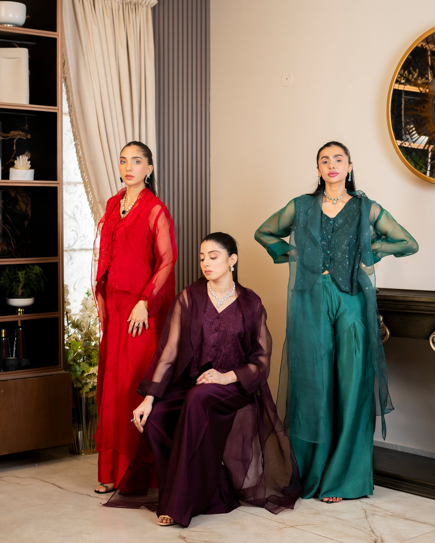 “Plum Majesty – Silk & Organza Three-Piece Ensemble”