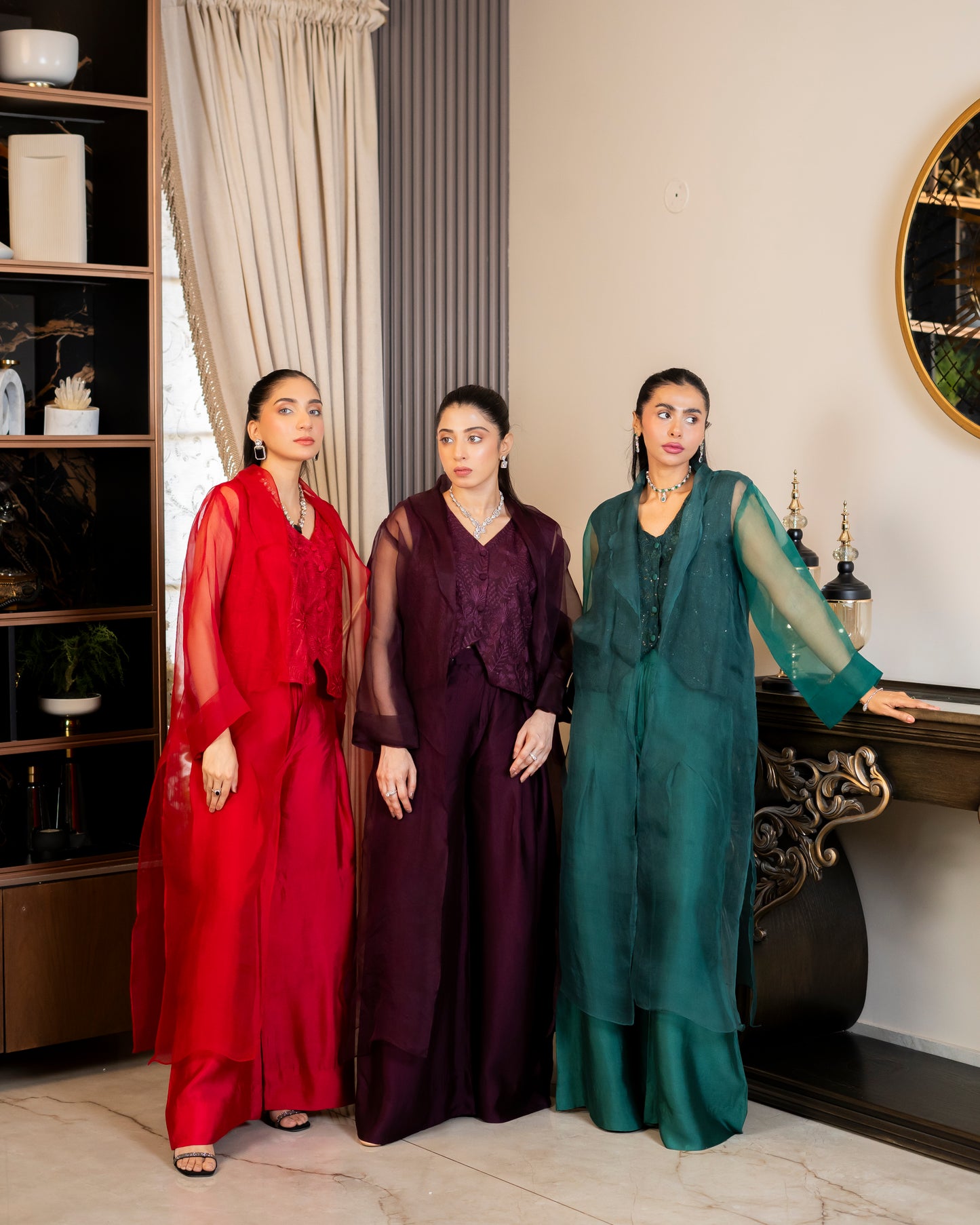 “Plum Majesty – Silk & Organza Three-Piece Ensemble”