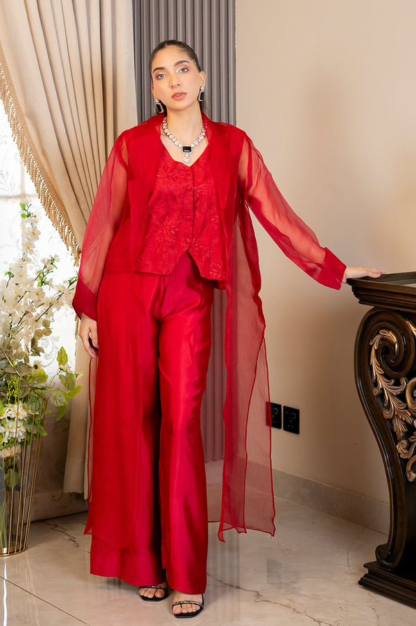 Scarlet Veil– Silk & Organza Three-Piece Ensemble