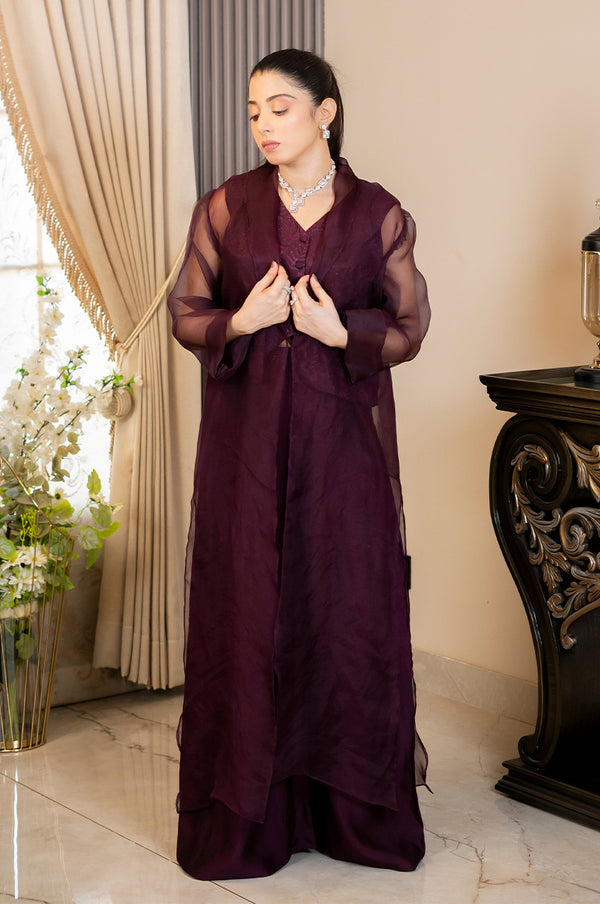 Plum Majesty– Silk & Organza Three-Piece Ensemble